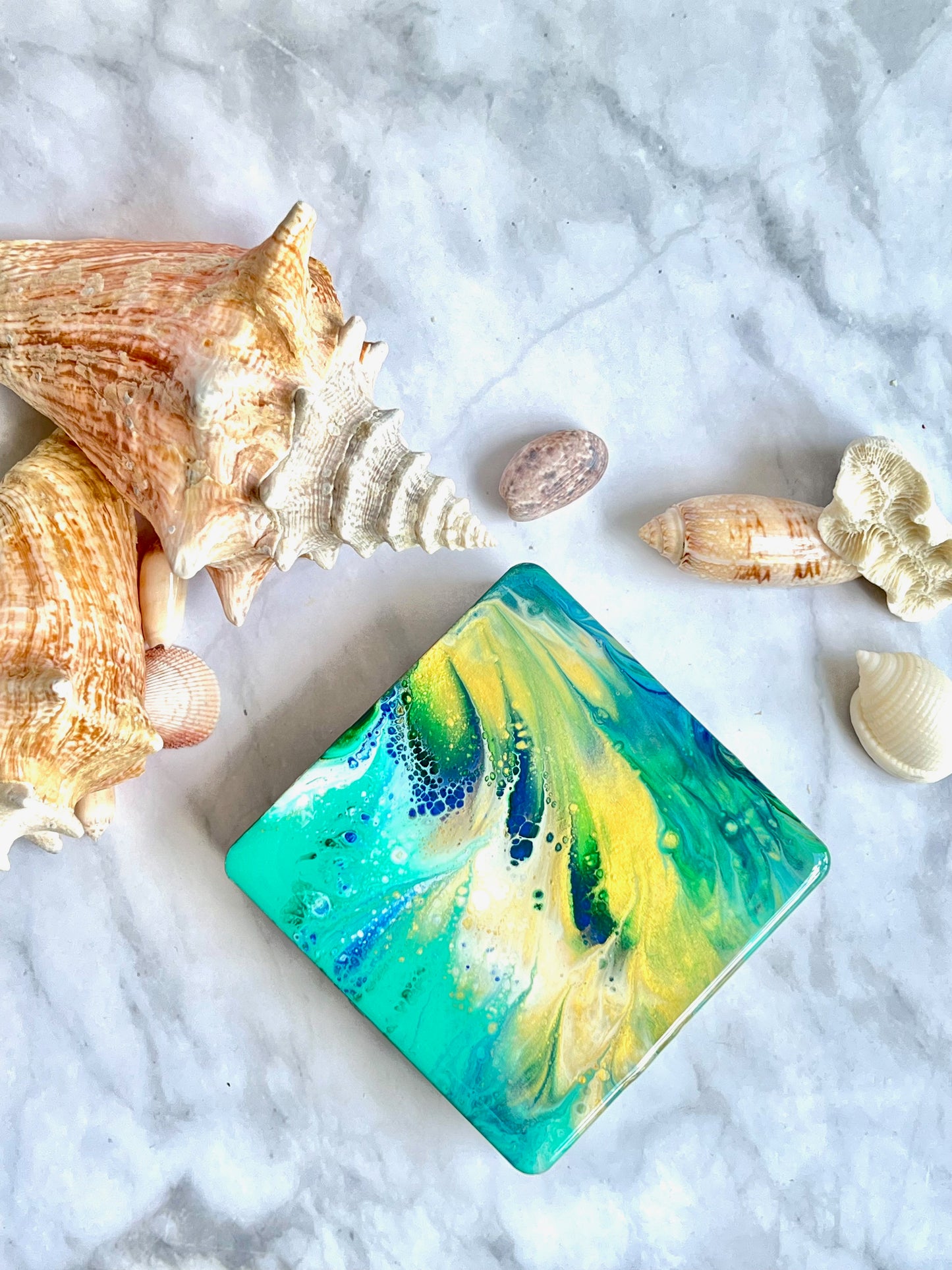 Colorful Acrylic Paint Epoxy Resin Coasters Set Of Four: Great Gift For Him, Her or Housewarming. Coastal Charm For Your Bar Or Coffee Table